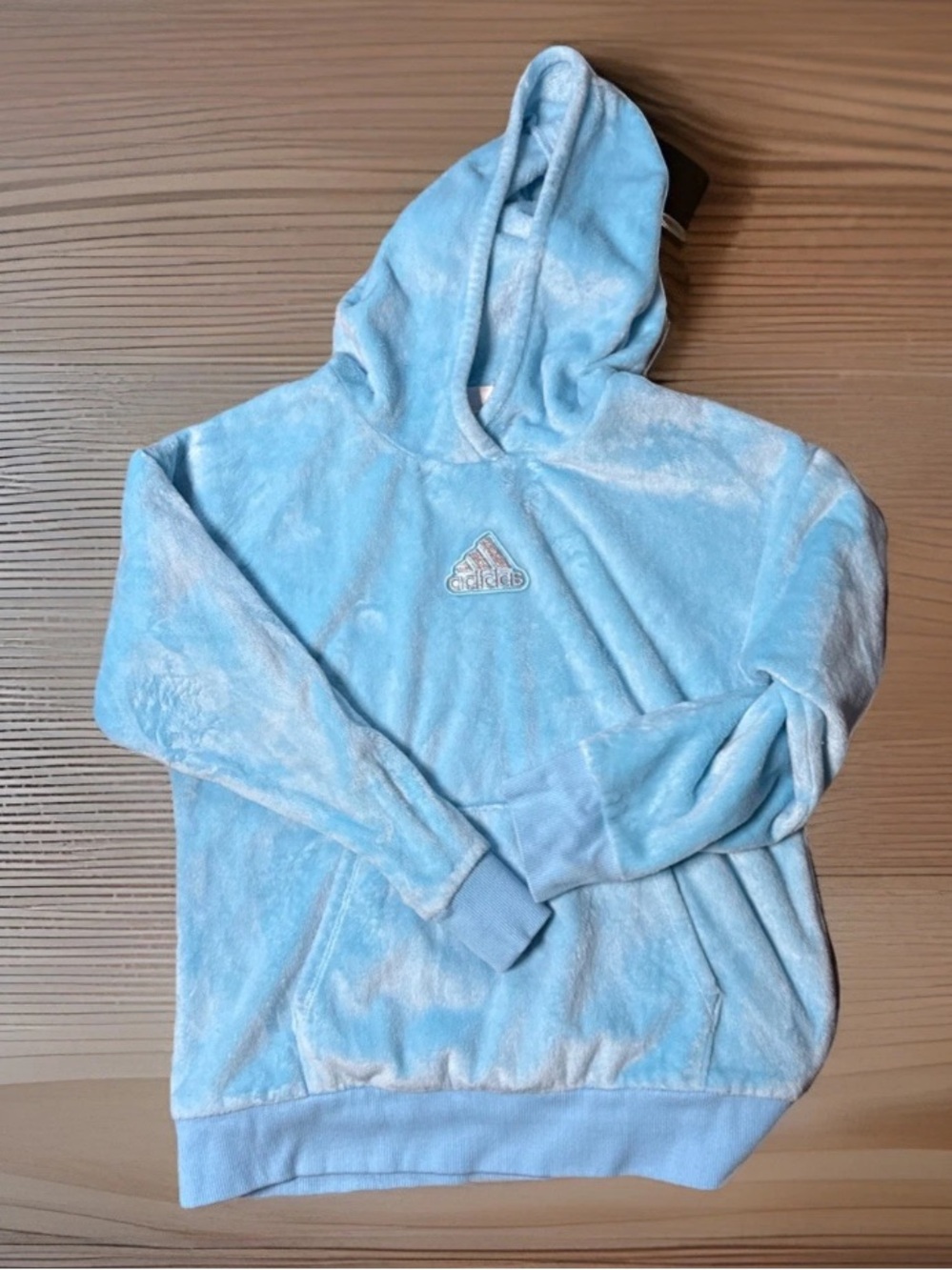 adidas Youth Large Light Blue Plush Hoodie with Logo